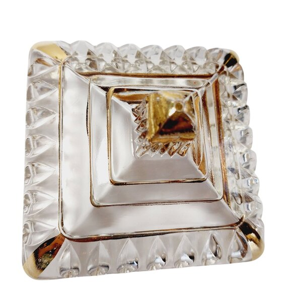 Jeannette Glass Wedding Bowl Lidded Pedestal Candy Dish Trinket Gold Trim - Picture 6 of 11